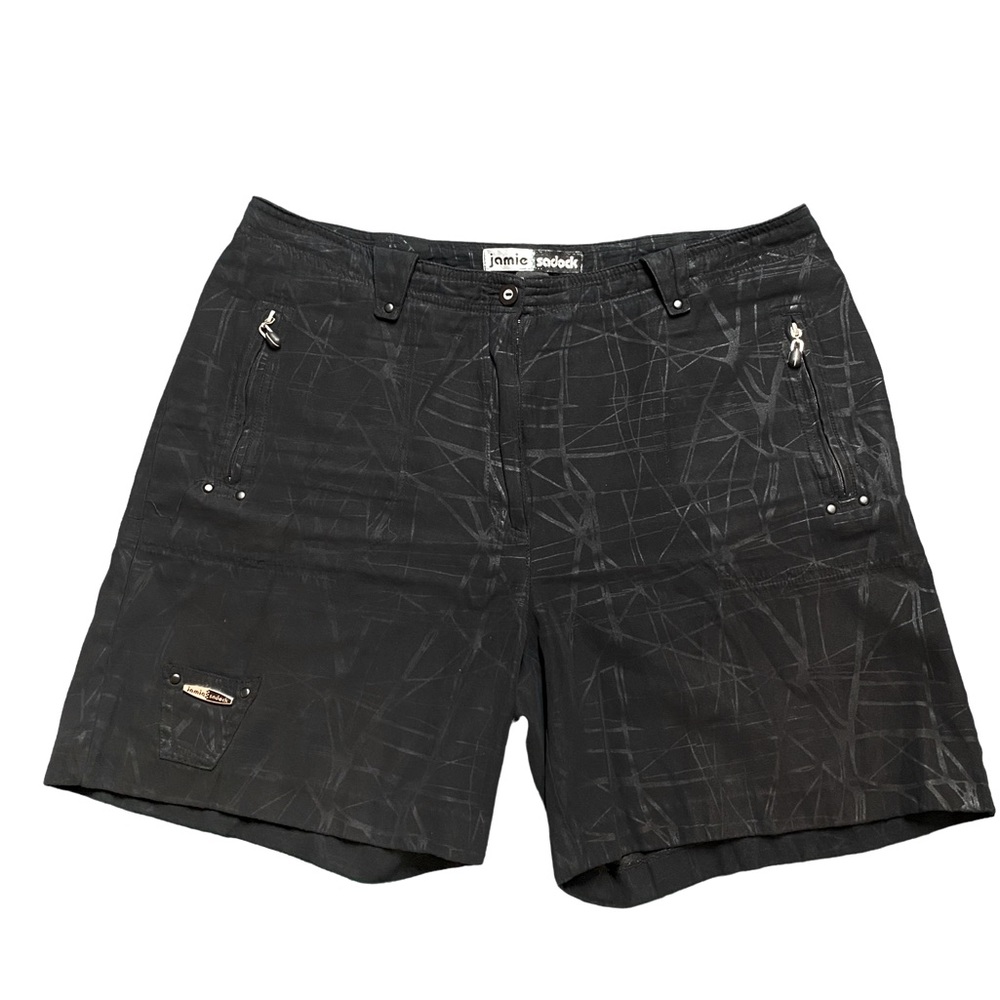Women's Jamie Sadock Black High Rise Golf Shorts Size 14 Abstract Print Walking